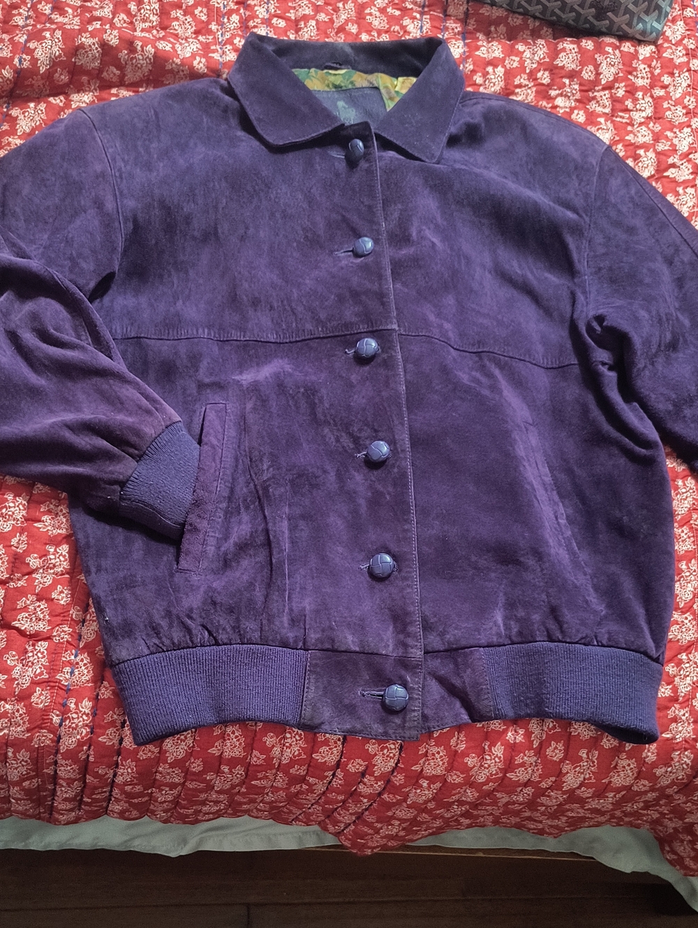 Hunt Club Beautiful Vintage Purple Suede All Leather Bomber Jacket